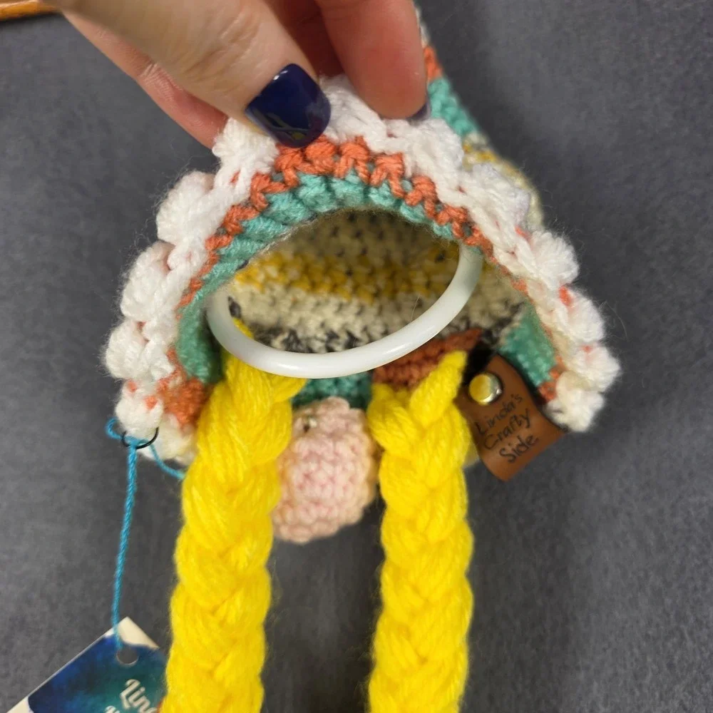NWT Girl Gnome Kitchen Towel Topper & Towel Handmade Crochet Yellow Pink Teal
